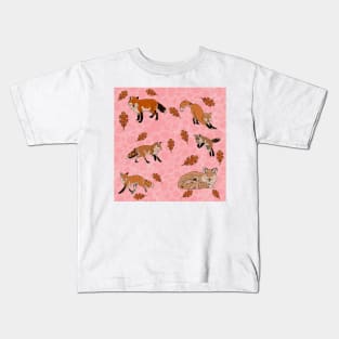 Red Foxes in Pink Kids T-Shirt